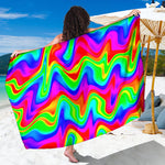 Psychedelic Rainbow Trippy Print Beach Sarong Wrap