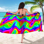 Psychedelic Rainbow Trippy Print Beach Sarong Wrap