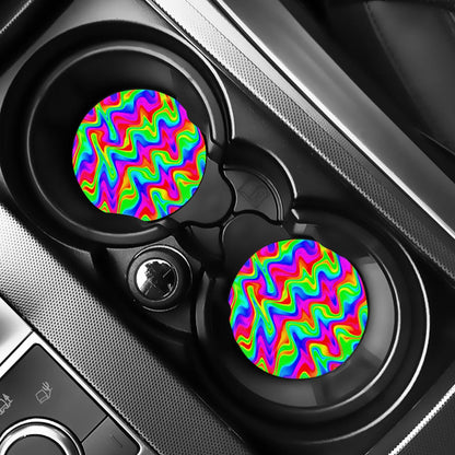 Psychedelic Rainbow Trippy Print Car Coasters