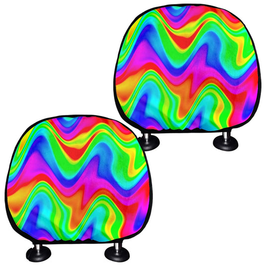 Psychedelic Rainbow Trippy Print Car Headrest Covers