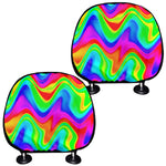 Psychedelic Rainbow Trippy Print Car Headrest Covers