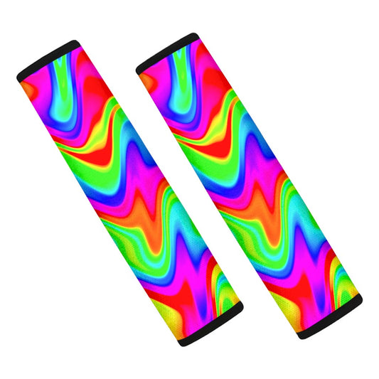Psychedelic Rainbow Trippy Print Car Seat Belt Covers