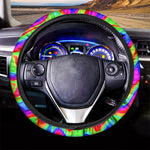 Psychedelic Rainbow Trippy Print Car Steering Wheel Cover