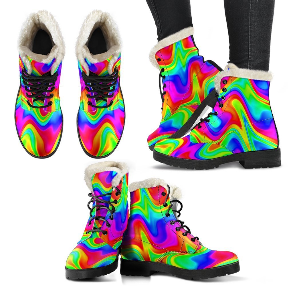 Psychedelic Rainbow Trippy Print Comfy Boots GearFrost