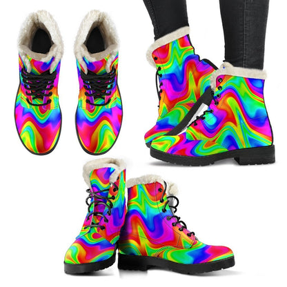 Psychedelic Rainbow Trippy Print Comfy Boots GearFrost