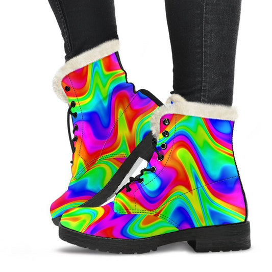 Psychedelic Rainbow Trippy Print Comfy Boots GearFrost