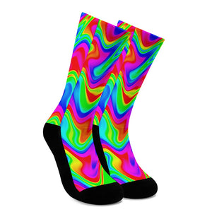 Psychedelic Rainbow Trippy Print Crew Socks