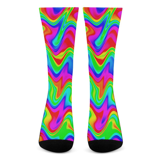 Psychedelic Rainbow Trippy Print Crew Socks