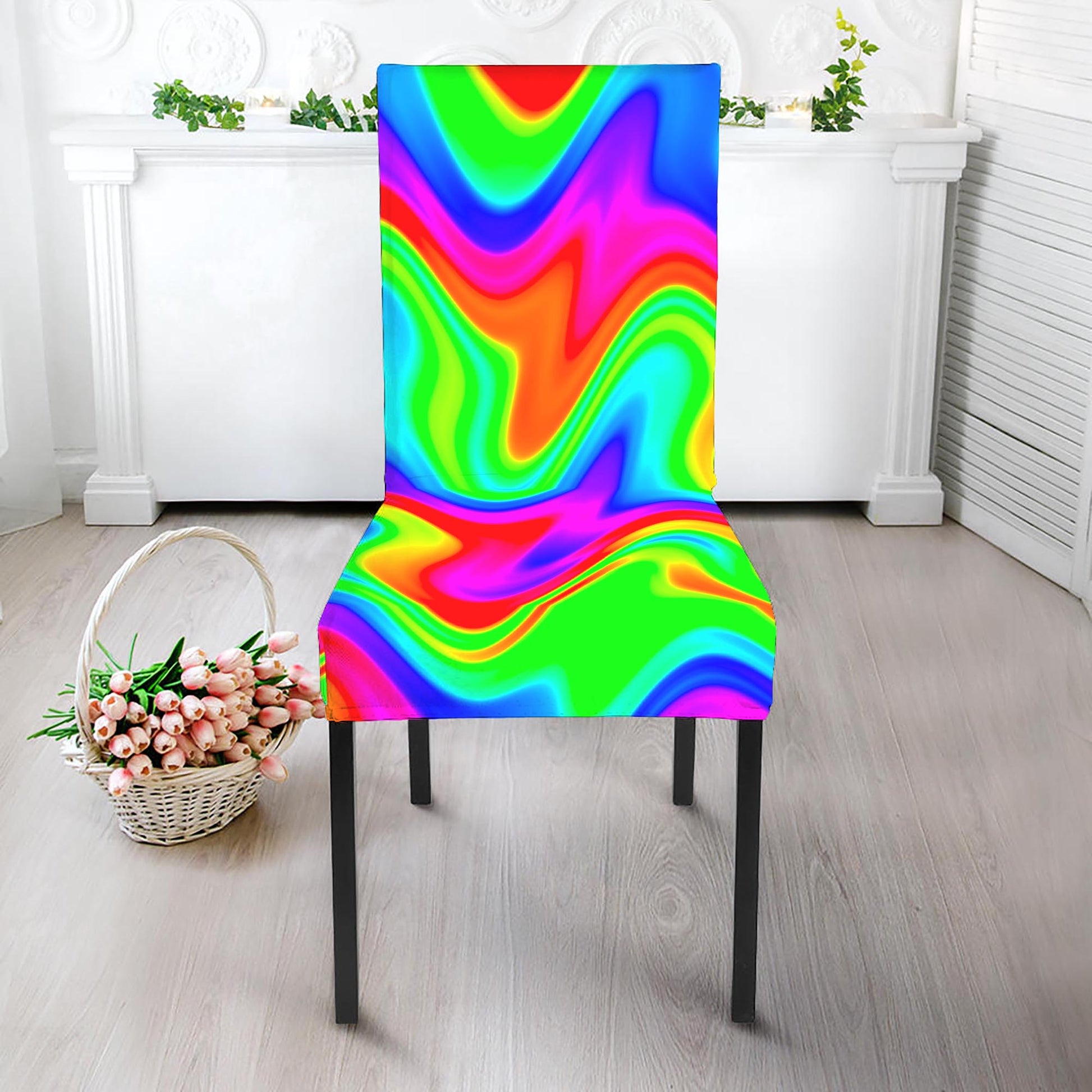 Psychedelic Rainbow Trippy Print Dining Chair Slipcover