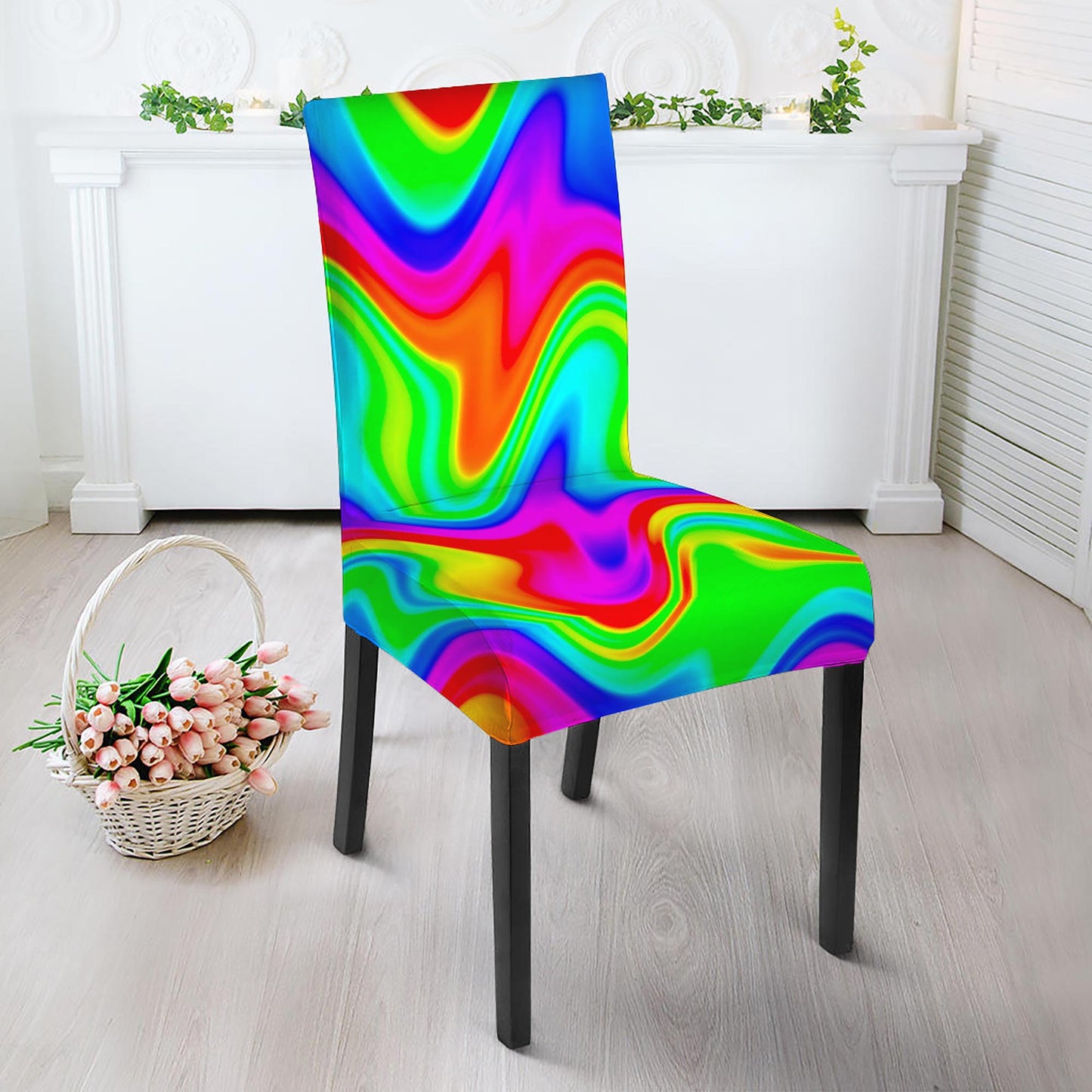 Psychedelic Rainbow Trippy Print Dining Chair Slipcover