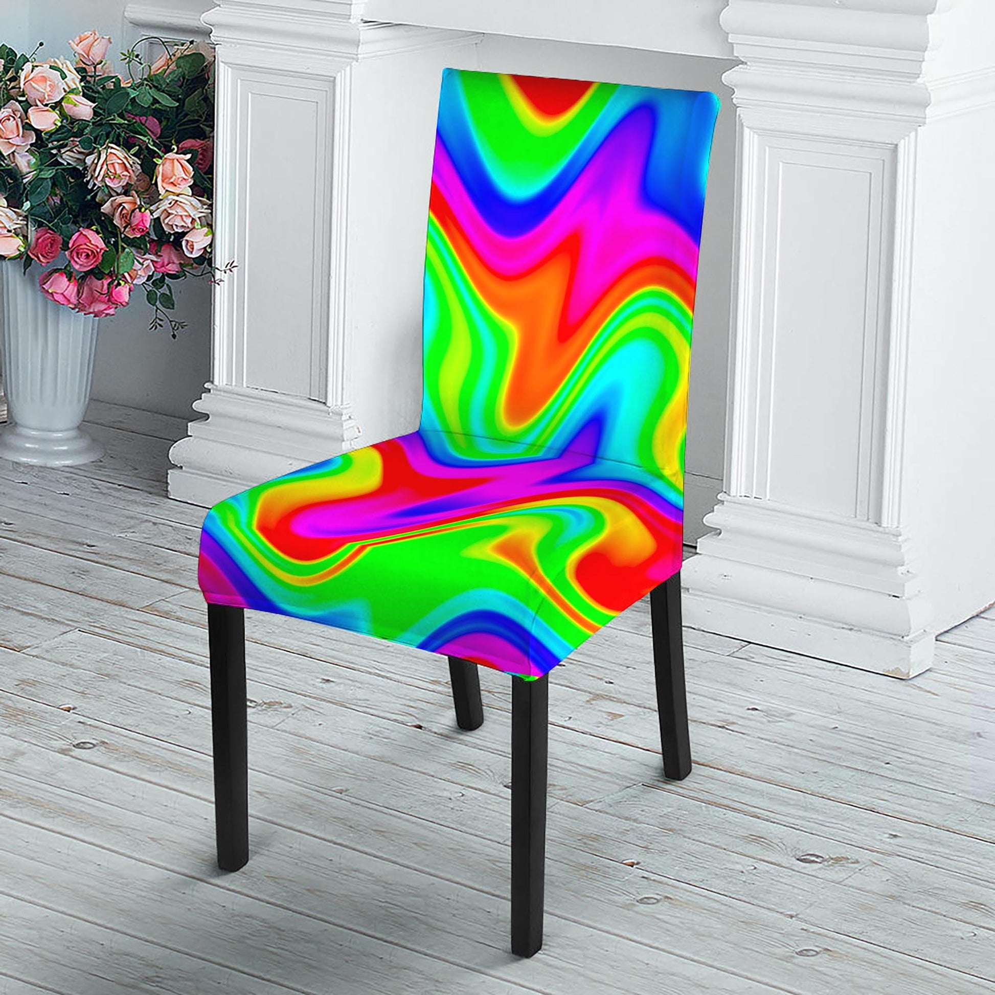 Psychedelic Rainbow Trippy Print Dining Chair Slipcover