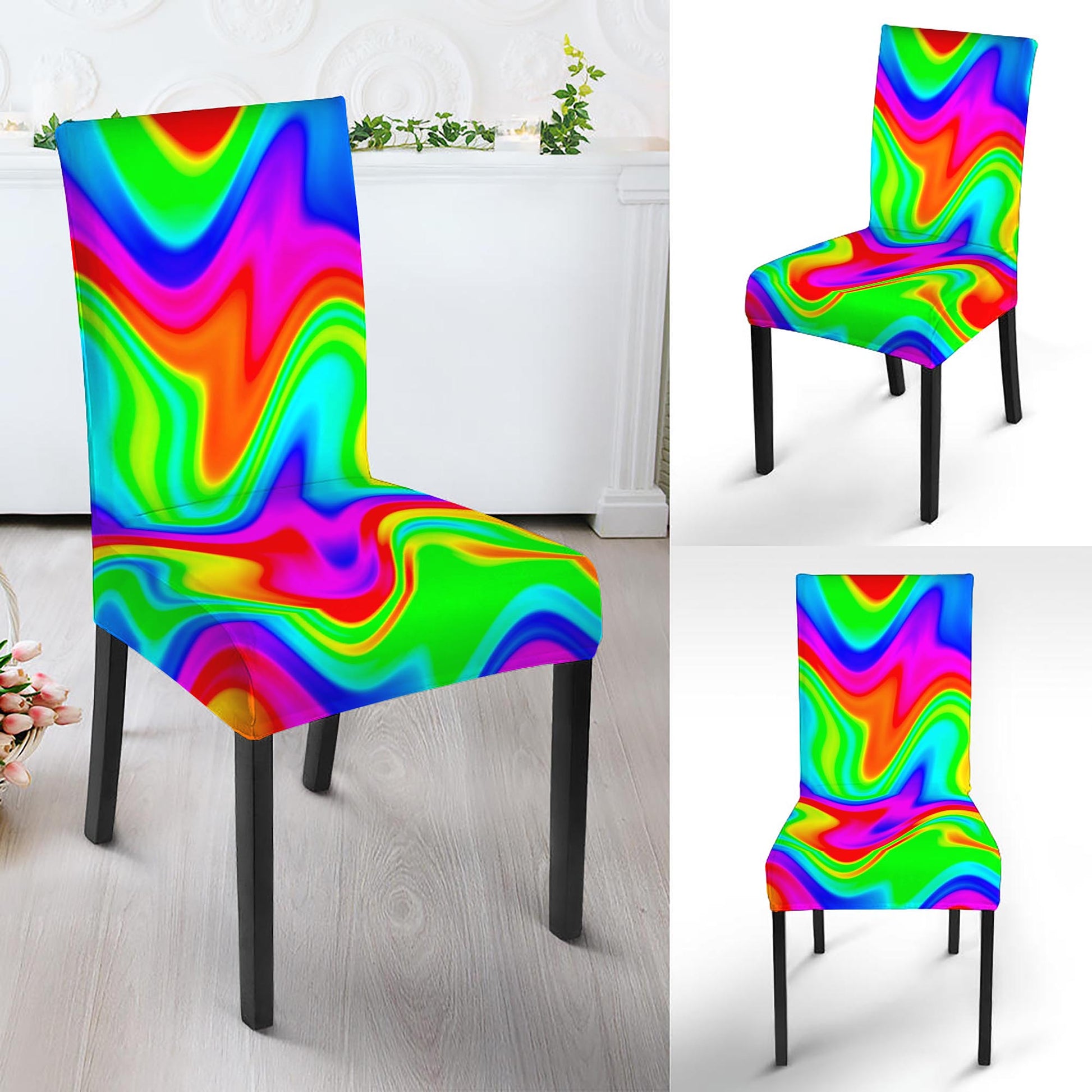Psychedelic Rainbow Trippy Print Dining Chair Slipcover