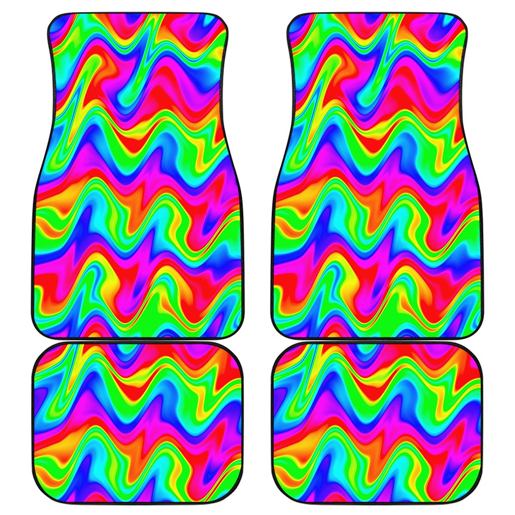 Psychedelic Rainbow Trippy Print Front and Back Car Floor Mats