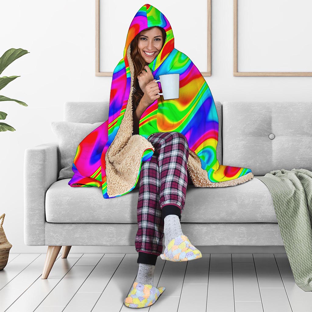 Psychedelic Rainbow Trippy Print Hooded Blanket