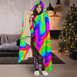 Psychedelic Rainbow Trippy Print Hooded Blanket