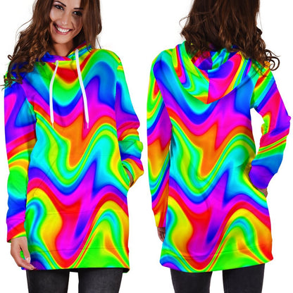 Psychedelic Rainbow Trippy Print Hoodie Dress GearFrost