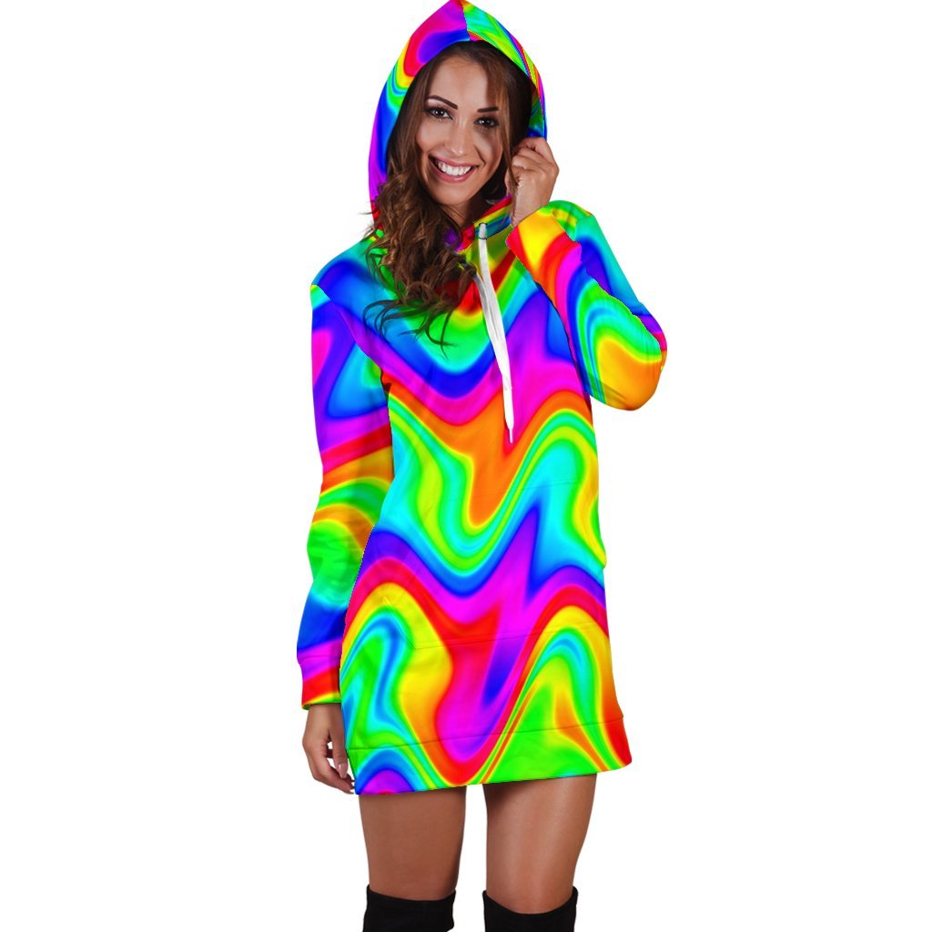 Psychedelic Rainbow Trippy Print Hoodie Dress GearFrost
