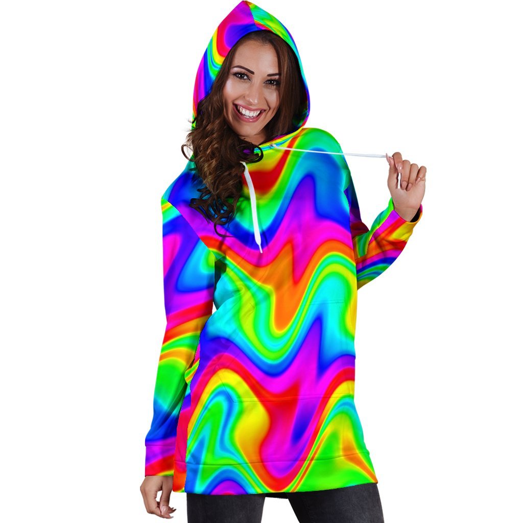 Psychedelic Rainbow Trippy Print Hoodie Dress GearFrost