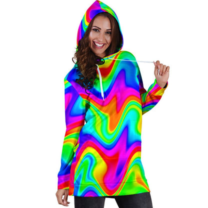 Psychedelic Rainbow Trippy Print Hoodie Dress GearFrost