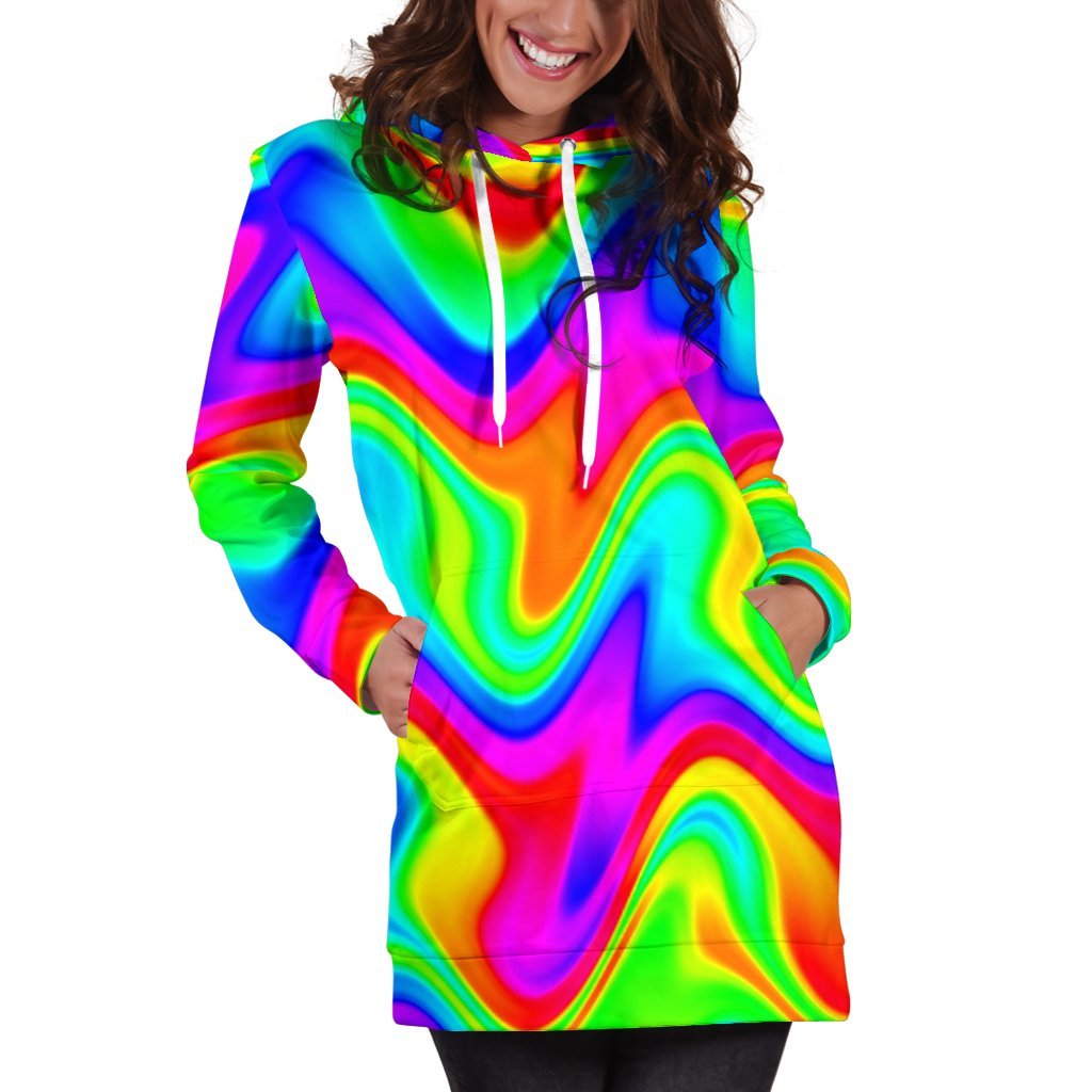 Psychedelic Rainbow Trippy Print Hoodie Dress GearFrost