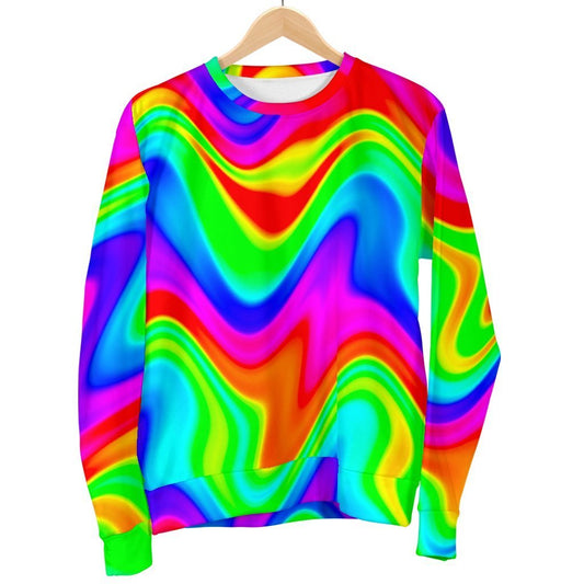 Psychedelic Rainbow Trippy Print Men's Crewneck Sweatshirt GearFrost