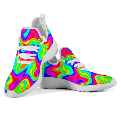 Psychedelic Rainbow Trippy Print Mesh Knit Shoes GearFrost