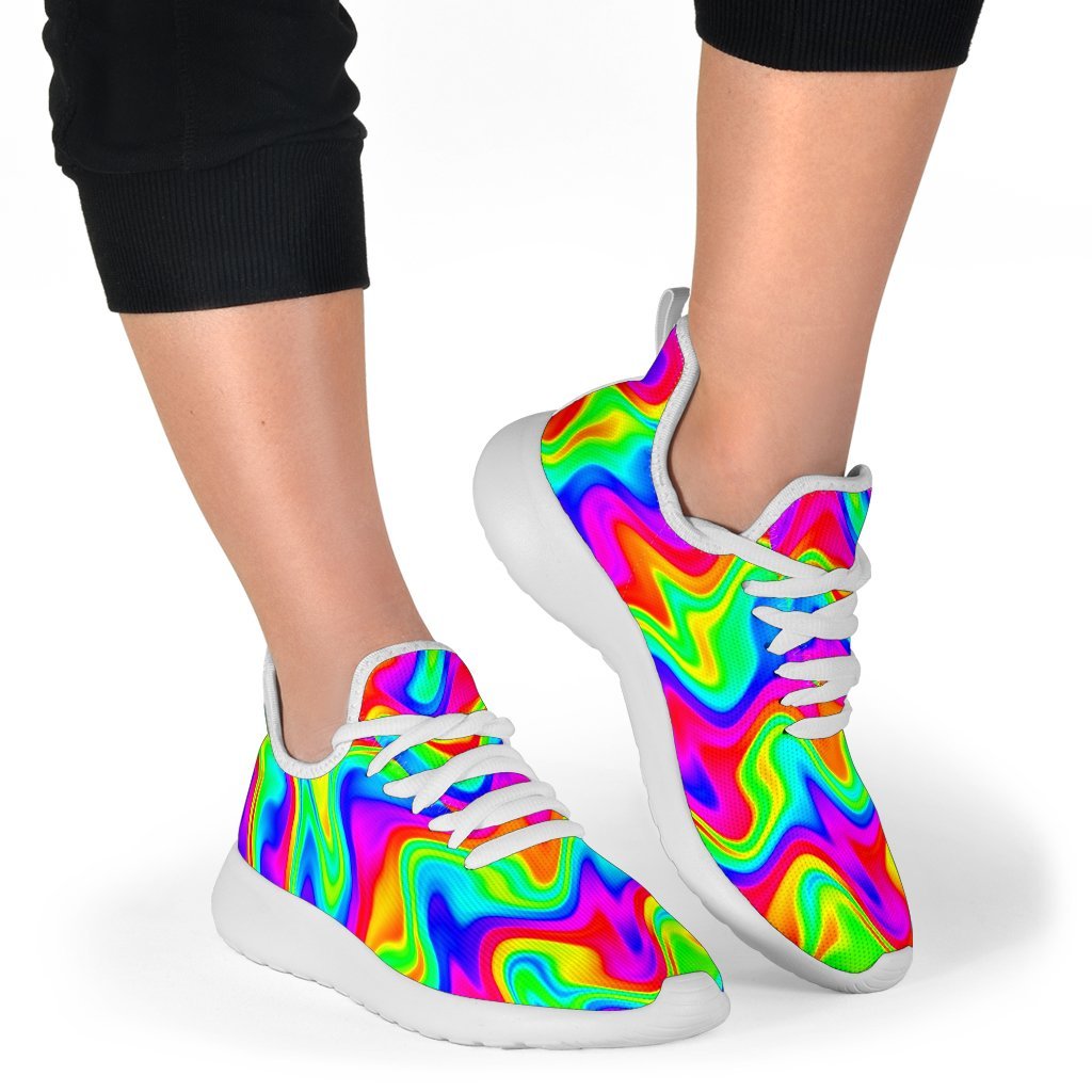 Psychedelic Rainbow Trippy Print Mesh Knit Shoes GearFrost