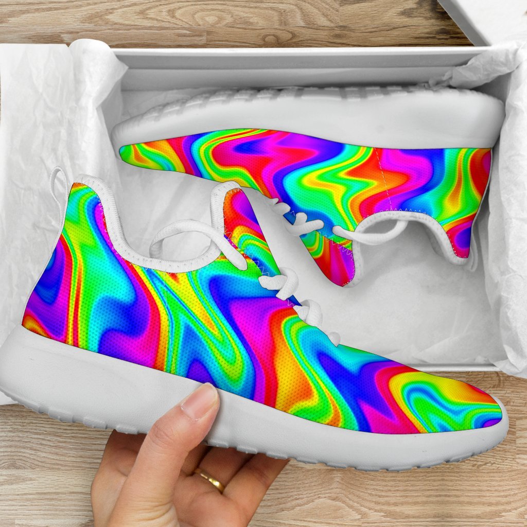Psychedelic Rainbow Trippy Print Mesh Knit Shoes GearFrost