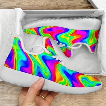 Psychedelic Rainbow Trippy Print Mesh Knit Shoes GearFrost