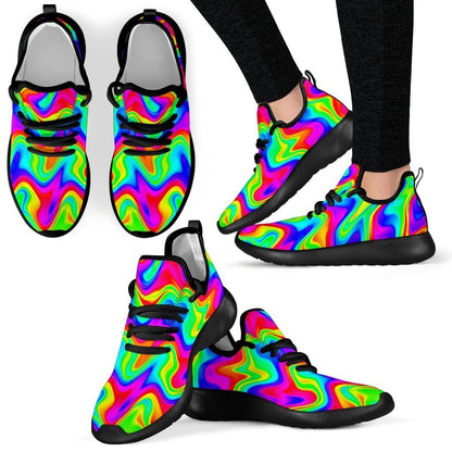 Psychedelic Rainbow Trippy Print Mesh Knit Shoes GearFrost