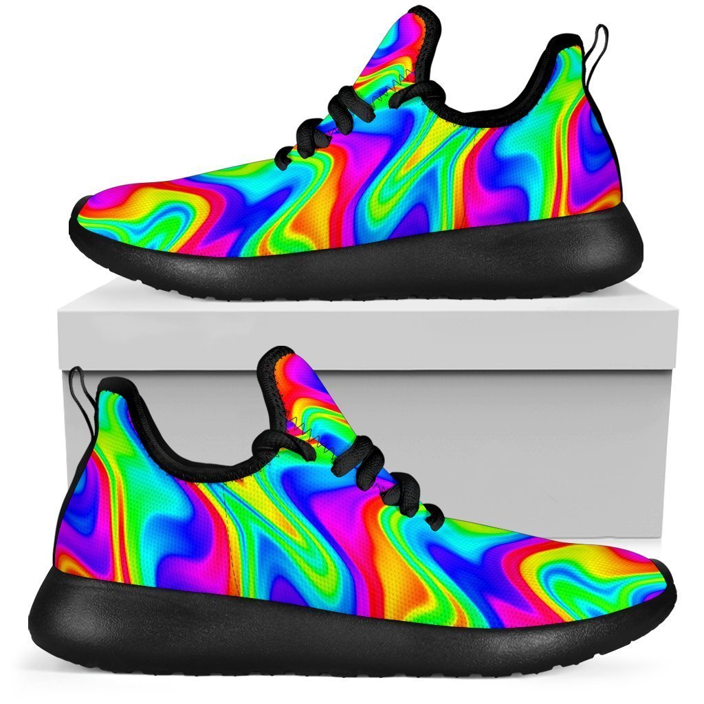Psychedelic Rainbow Trippy Print Mesh Knit Shoes GearFrost
