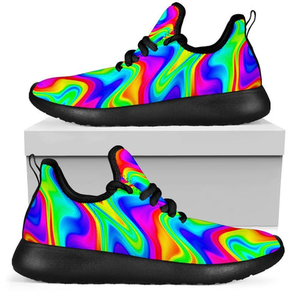 Psychedelic Rainbow Trippy Print Mesh Knit Shoes GearFrost