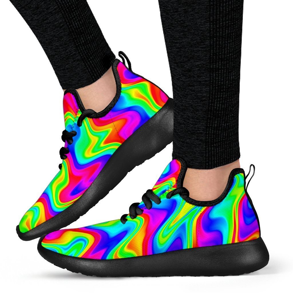 Psychedelic Rainbow Trippy Print Mesh Knit Shoes GearFrost