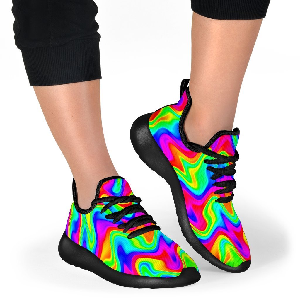 Psychedelic Rainbow Trippy Print Mesh Knit Shoes GearFrost