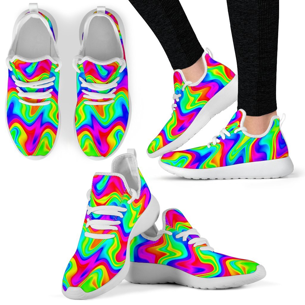 Psychedelic Rainbow Trippy Print Mesh Knit Shoes GearFrost