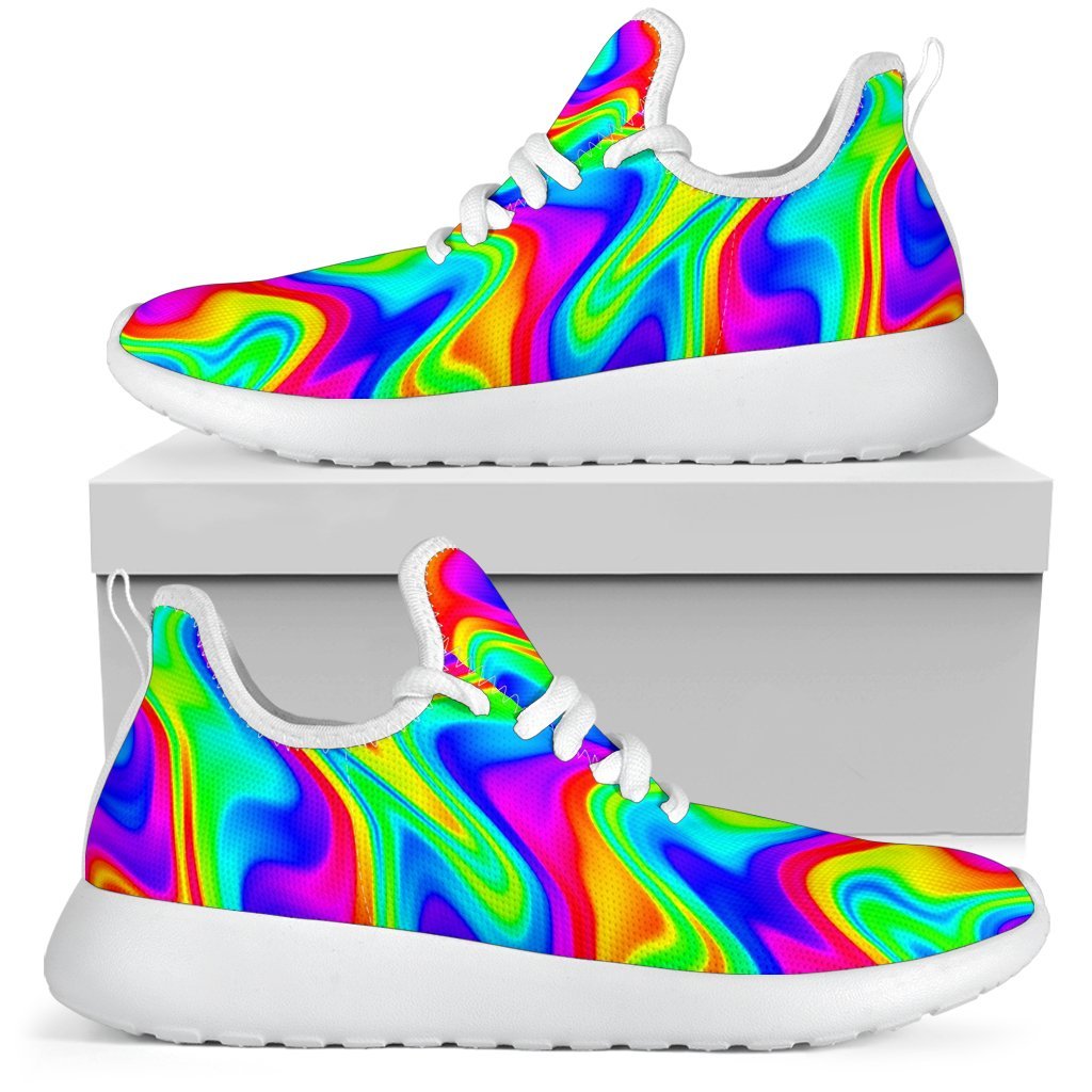 Psychedelic Rainbow Trippy Print Mesh Knit Shoes GearFrost