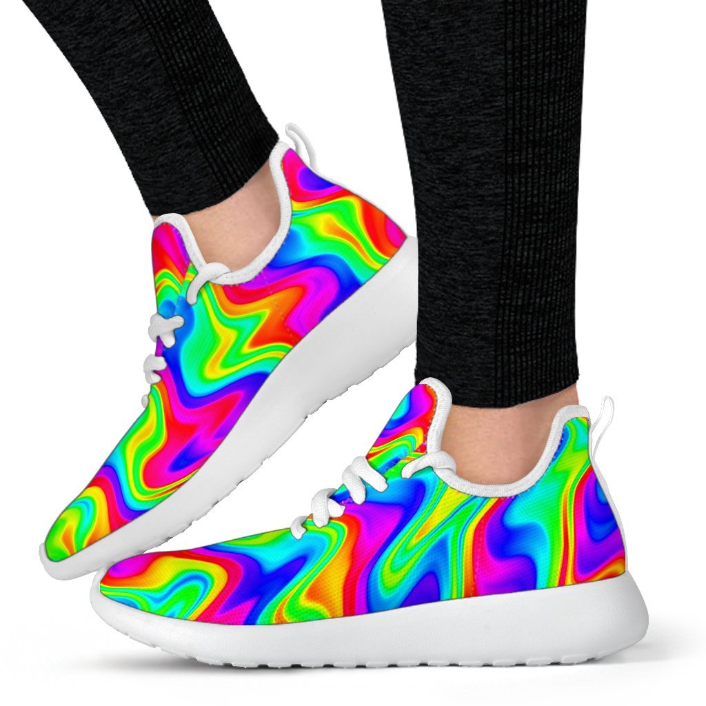 Psychedelic Rainbow Trippy Print Mesh Knit Shoes GearFrost