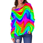 Psychedelic Rainbow Trippy Print Off Shoulder Sweatshirt GearFrost
