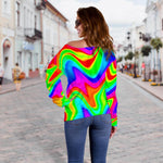 Psychedelic Rainbow Trippy Print Off Shoulder Sweatshirt GearFrost
