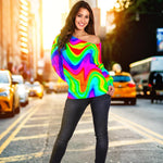 Psychedelic Rainbow Trippy Print Off Shoulder Sweatshirt GearFrost