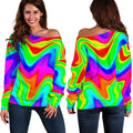 Psychedelic Rainbow Trippy Print Off The Shoulder Sweatshirt