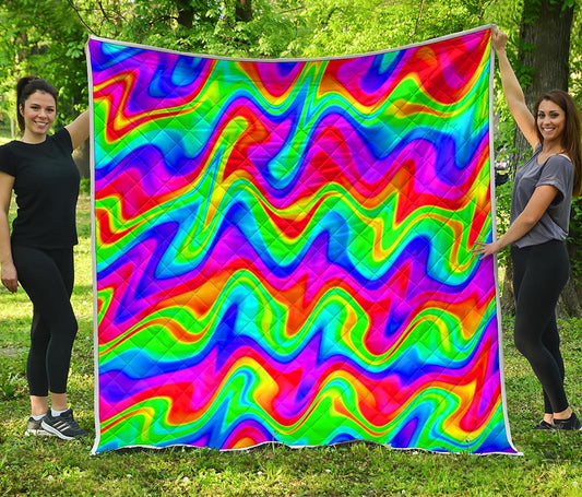 Psychedelic Rainbow Trippy Print Quilt
