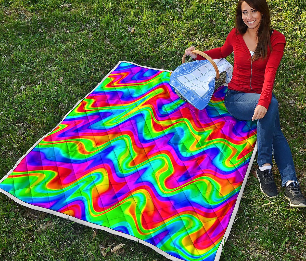 Psychedelic Rainbow Trippy Print Quilt