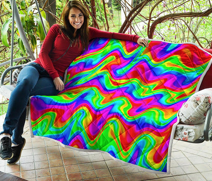 Psychedelic Rainbow Trippy Print Quilt