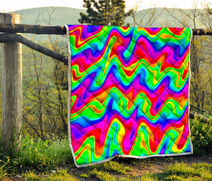 Psychedelic Rainbow Trippy Print Quilt