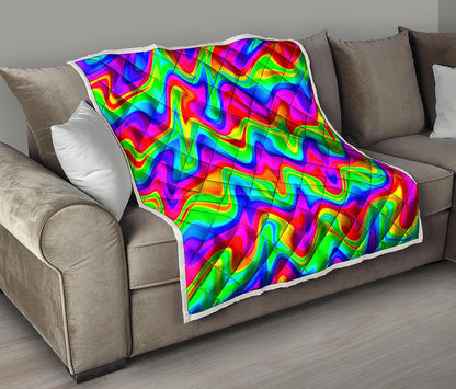 Psychedelic Rainbow Trippy Print Quilt