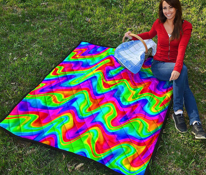 Psychedelic Rainbow Trippy Print Quilt