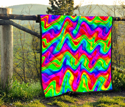 Psychedelic Rainbow Trippy Print Quilt