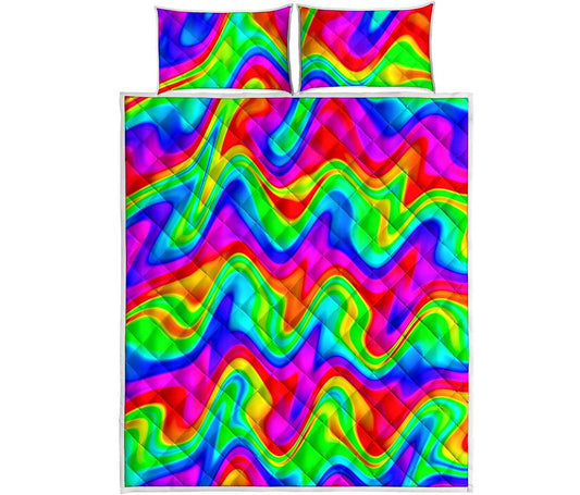 Psychedelic Rainbow Trippy Print Quilt Bed Set