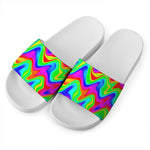 Psychedelic Rainbow Trippy Print White Slide Sandals